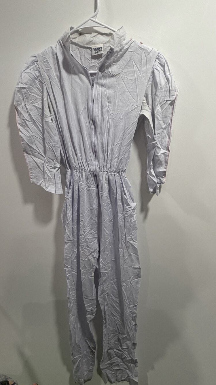 oops california Pant Suit White With Blue And Pink Accents Size 5-6 Vintage